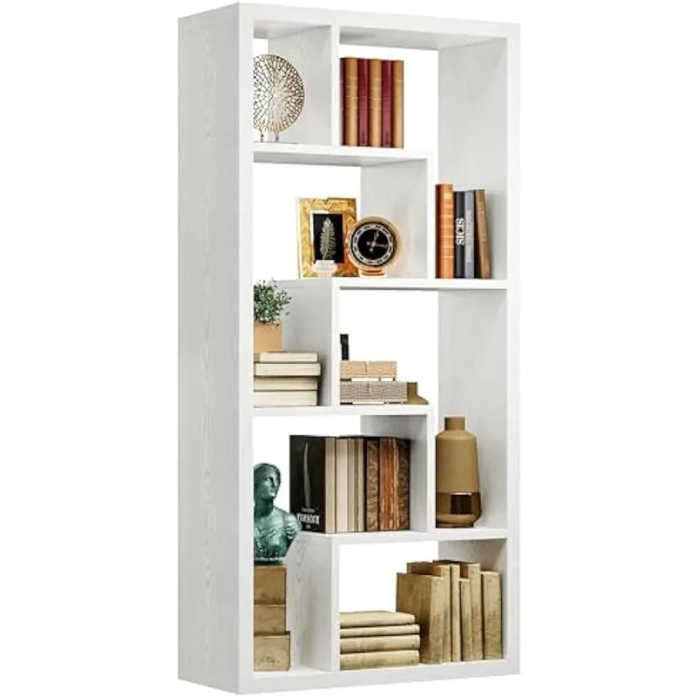 Geometric Bookcase 6-Shelf Industrial Bookshelf White Etagere Bookcase Tall Storage Display Bookshelf with Thicken Shelf
