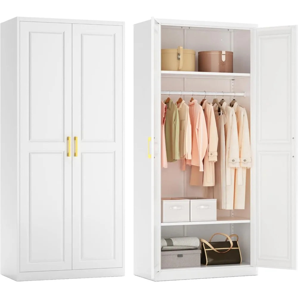 Armoire Wardrobe Closet with Doors and Shelves, 71 Tall Freestanding Wardrobe Cabinet for Hanging Clothes, Large Closet